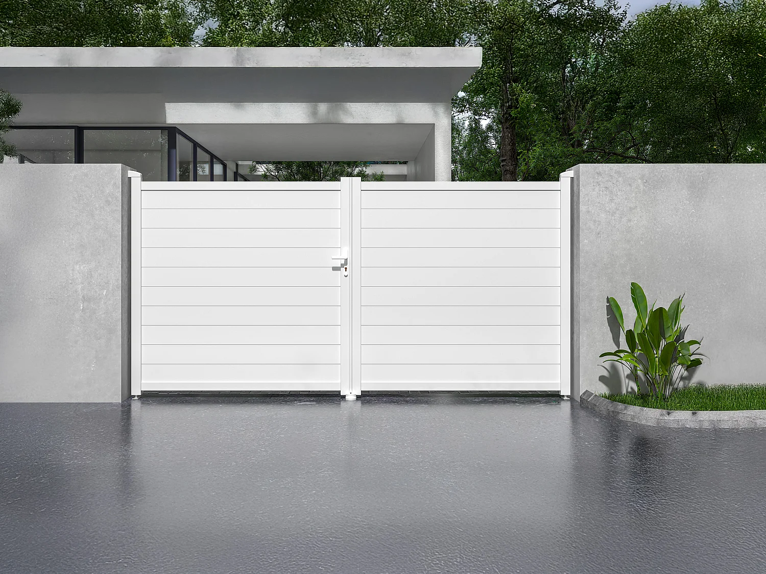 Skrzydłowa elektryczna brama aluminiowa pełna - dł.355 x wys.181 cm biała - NAZARIO