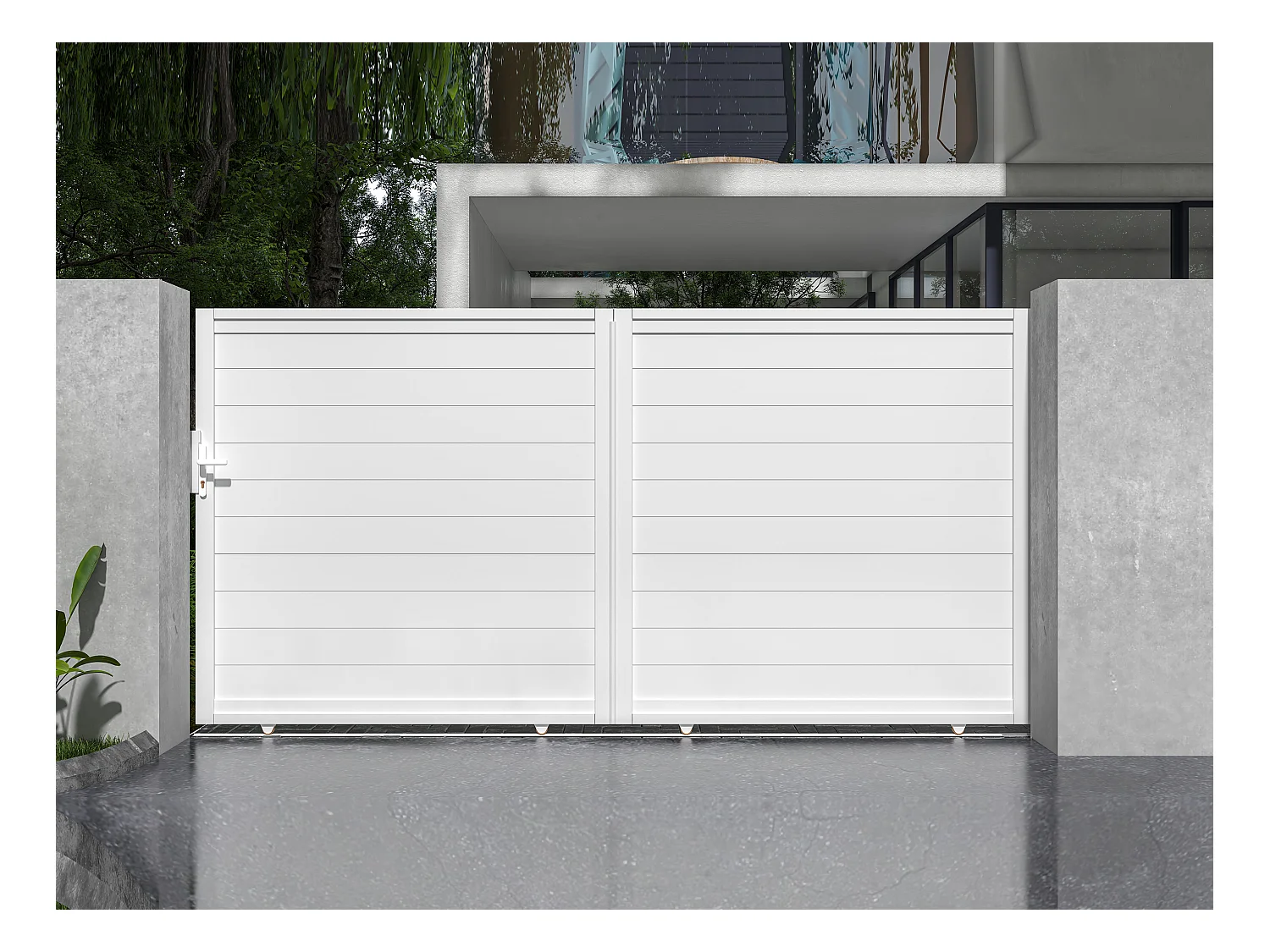 Cancello elettrico scorrevole L374 x H180 cm Alluminio pieno Bianco - NAZARIO
