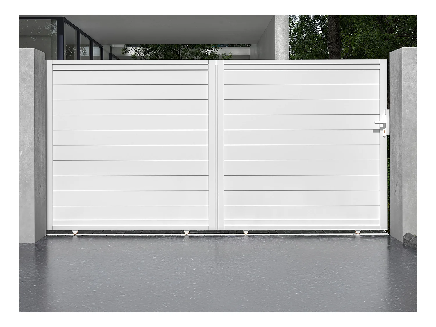 Portail électrique coulissant aluminium plein L374 x H180 cm blanc - NAZARIO