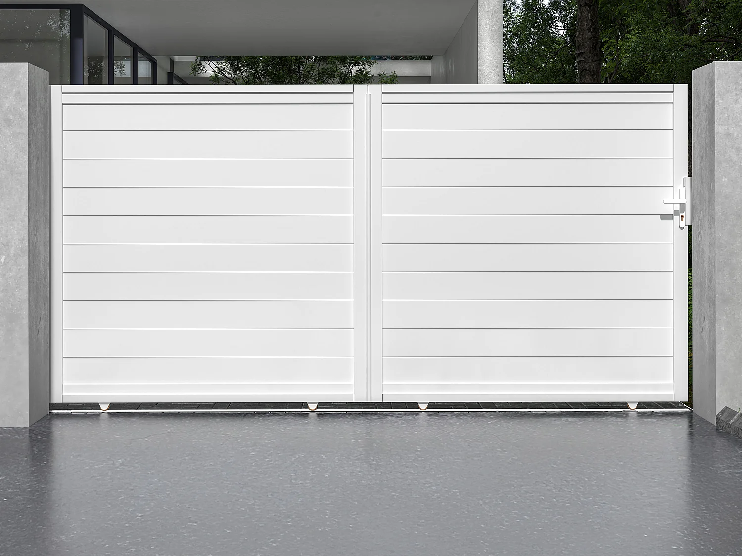 Elektrische schuifpoort van aluminium L374 x H180 cm wit - NAZARIO