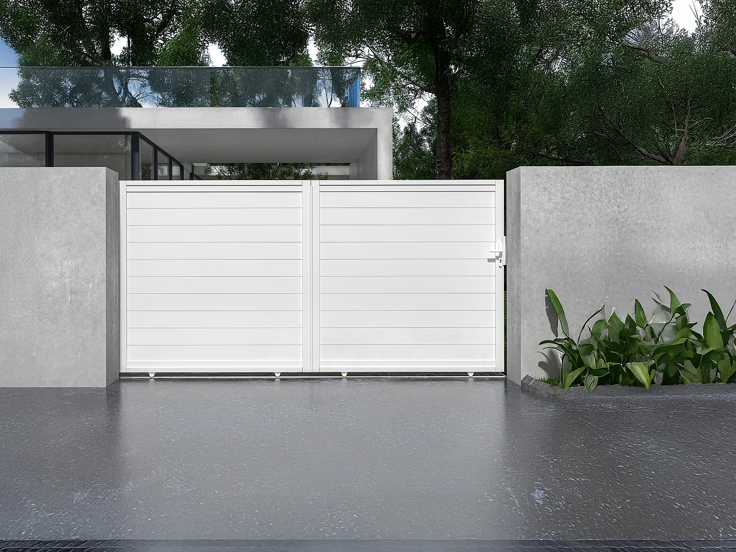 Elektrische schuifpoort van aluminium L374 x H180 cm wit - NAZARIO