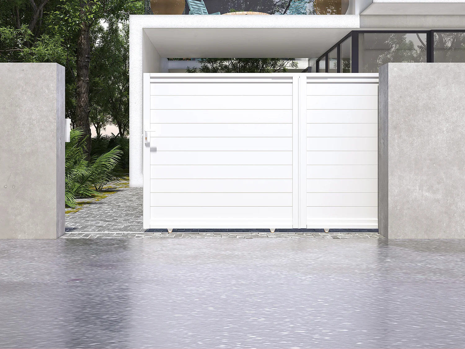 Elektrische schuifpoort van aluminium L374 x H180 cm wit - NAZARIO