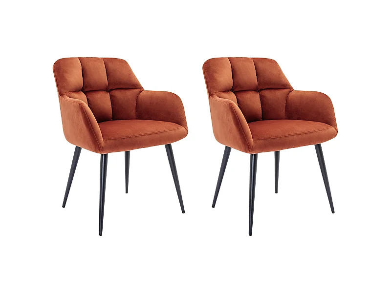 Zestaw 2 krzeseł z podłokietnikami - Welur i metal - Terakota - PEGA marki Pascal Morabito