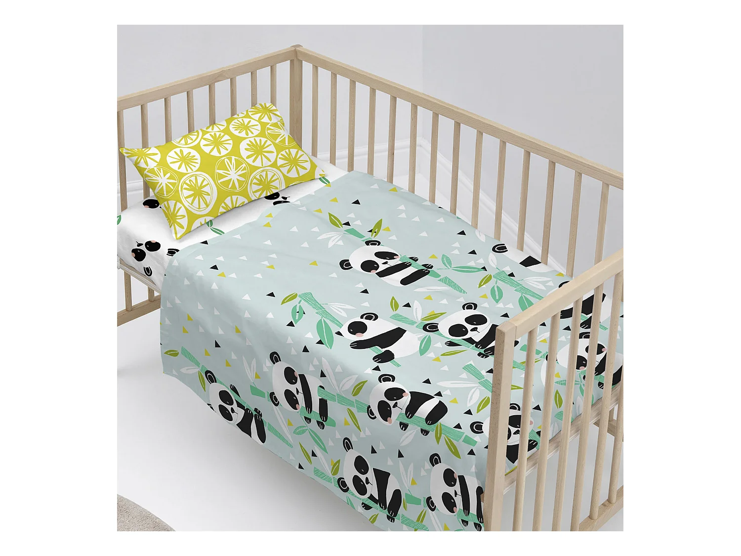 Bettlaken-set Kinderbett 100x130 cm Panda garden blue