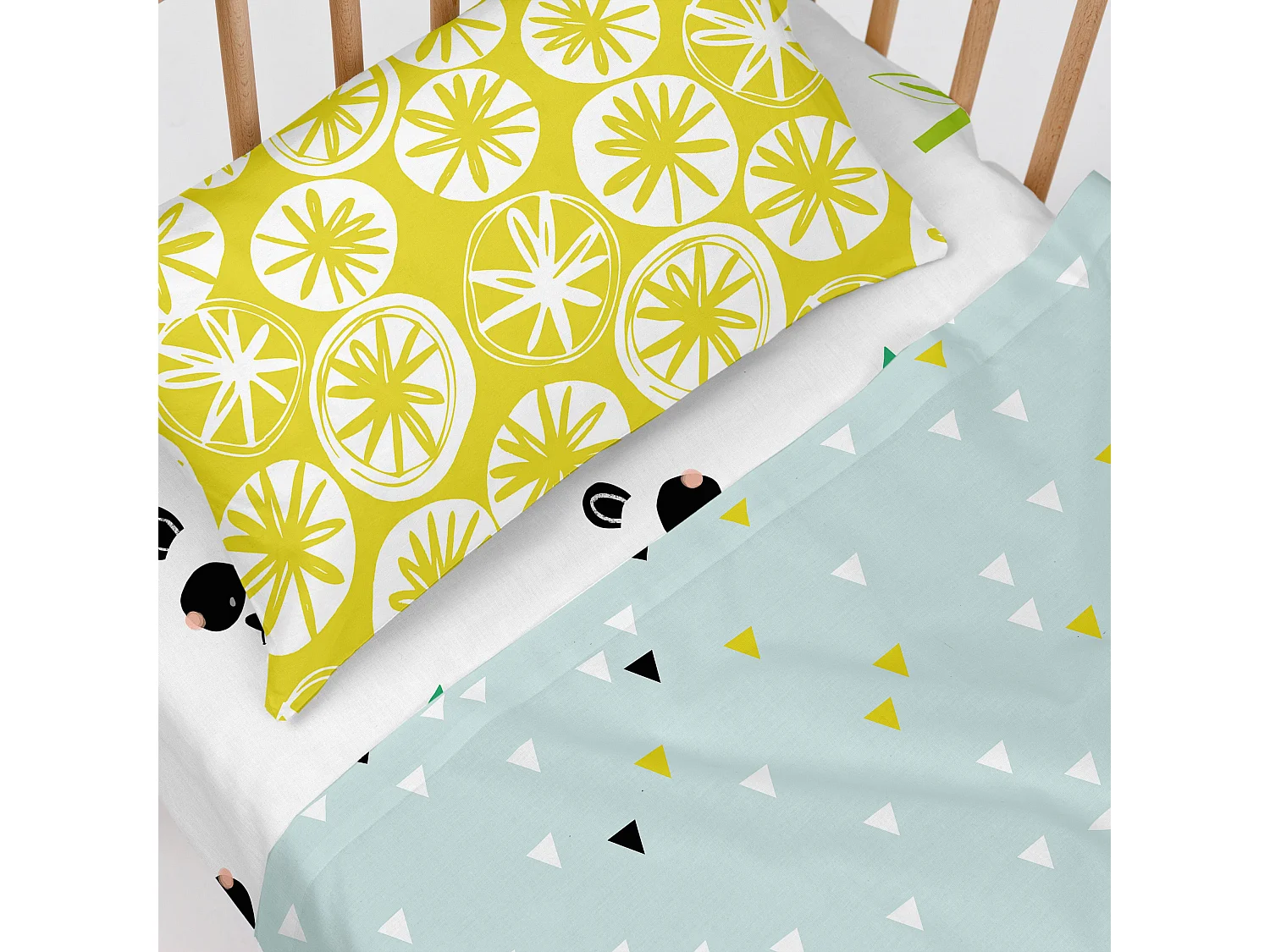 Bettlaken-set Kinderbett 100x130 cm Panda garden blue