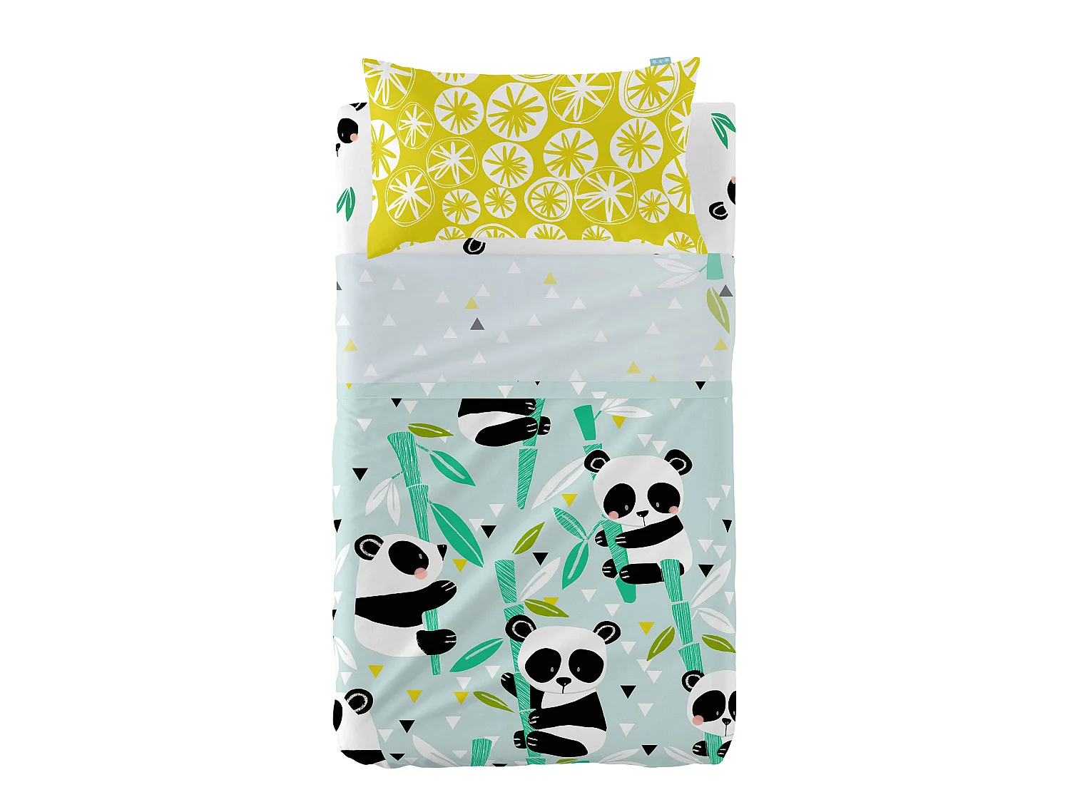 Bettlaken-set Kinderbett 100x130 cm Panda garden blue