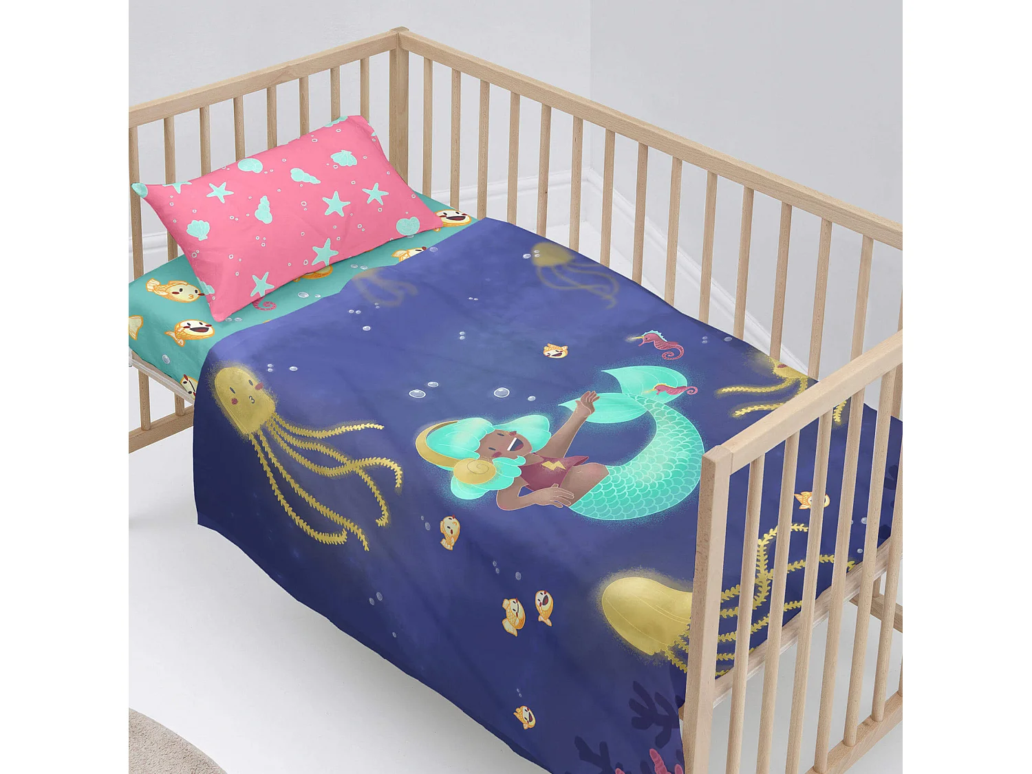 Bettlaken-set Kinderbett 100x130 cm Happy mermaid