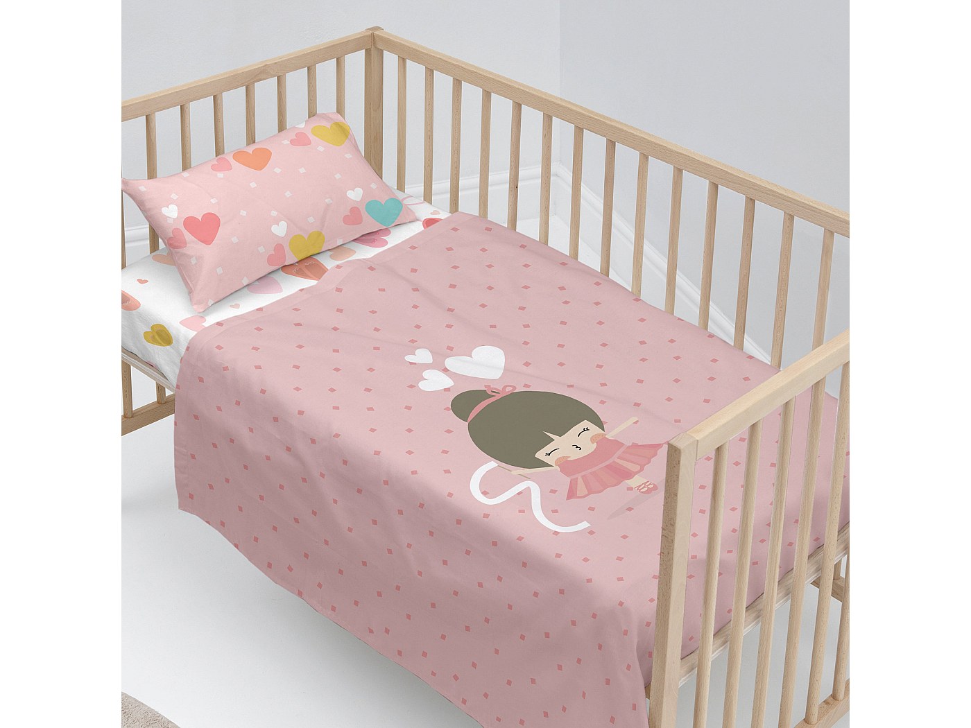 Parure Lit Bébé 3 Pièces Broderie Nuvolette Crème – Drap Housse, Drap Plat, Taie Oreiller 100% Coton Italien