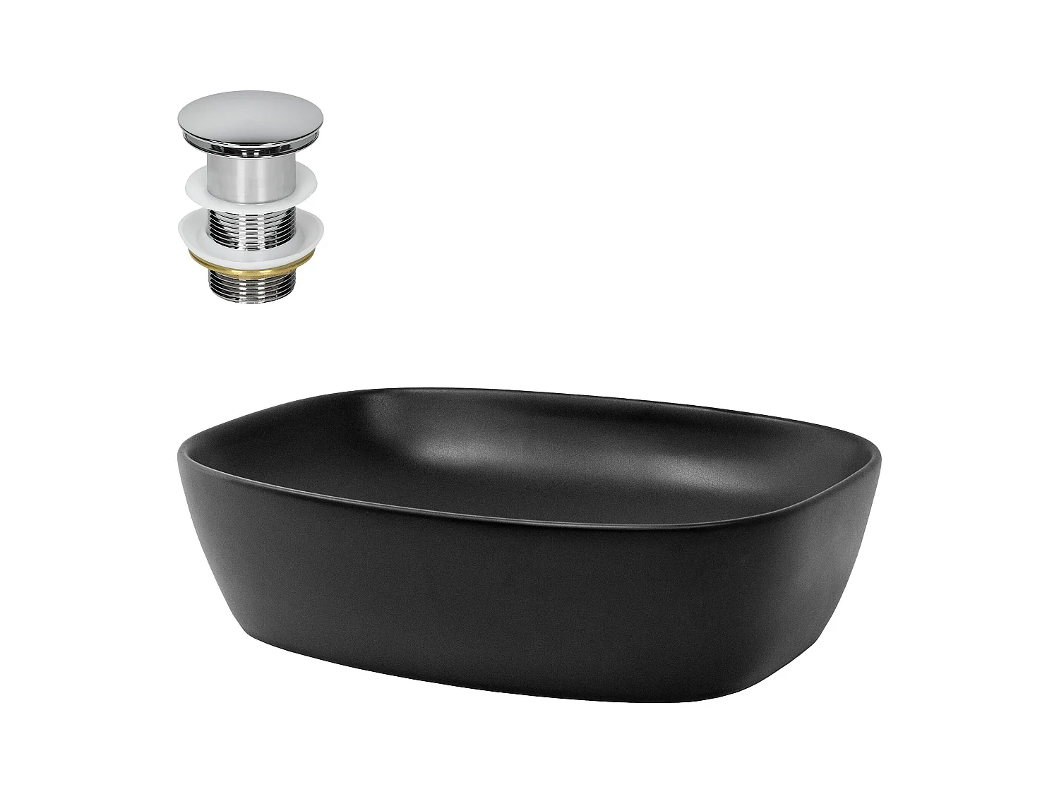Lavabo da appoggio nero opaco lavello con set di scarico cromato 50,5 x 38,5 cm