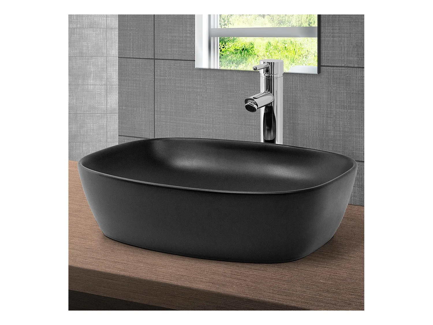 Lavabo da appoggio nero opaco lavello con set di scarico cromato 50,5 x 38,5 cm