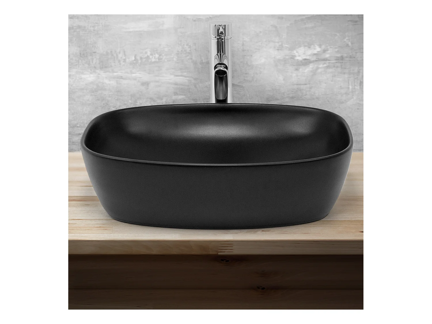 Lavabo da appoggio nero opaco lavello con set di scarico cromato 50,5 x 38,5 cm