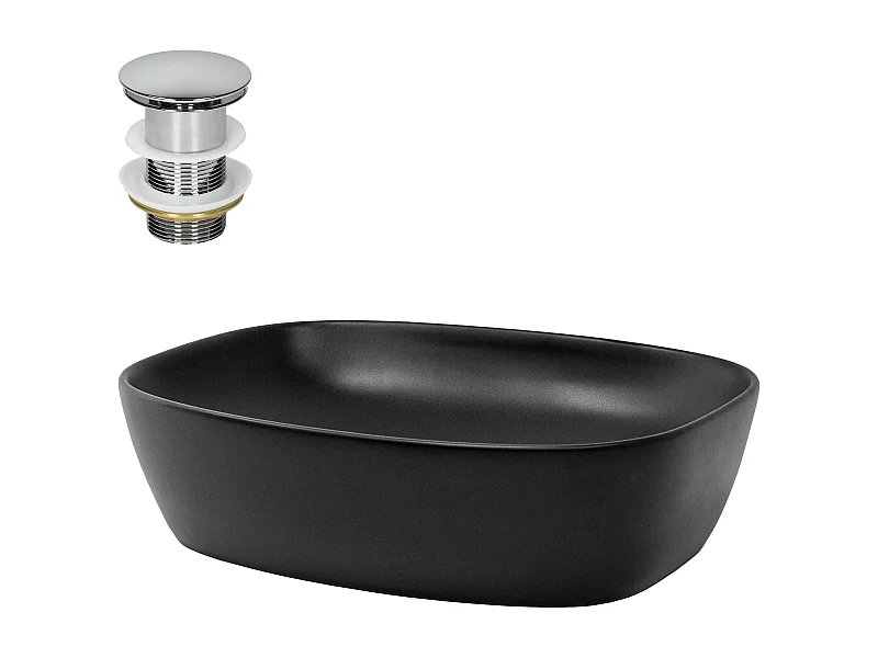 Lavabo à poser noir mat céramique avec bouchon vidage lave-mains 505x385x140 mm