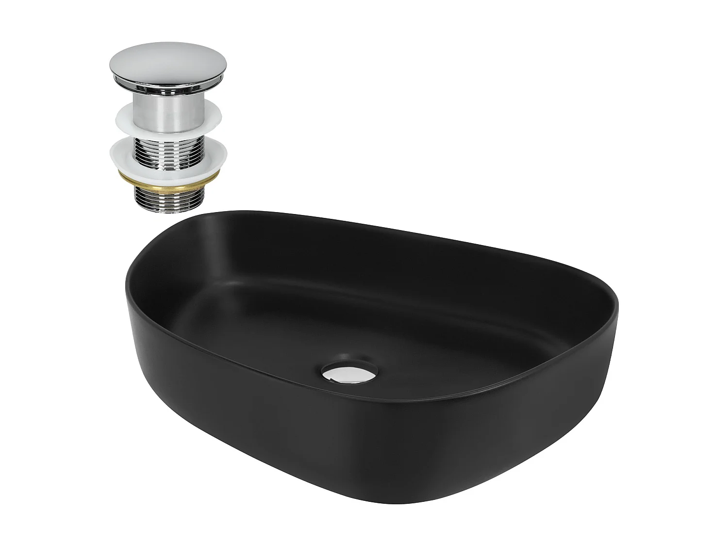 Lavabo ovalado negro cerámico con desagüe cromado 550 x 420 x 140 mm para baño
