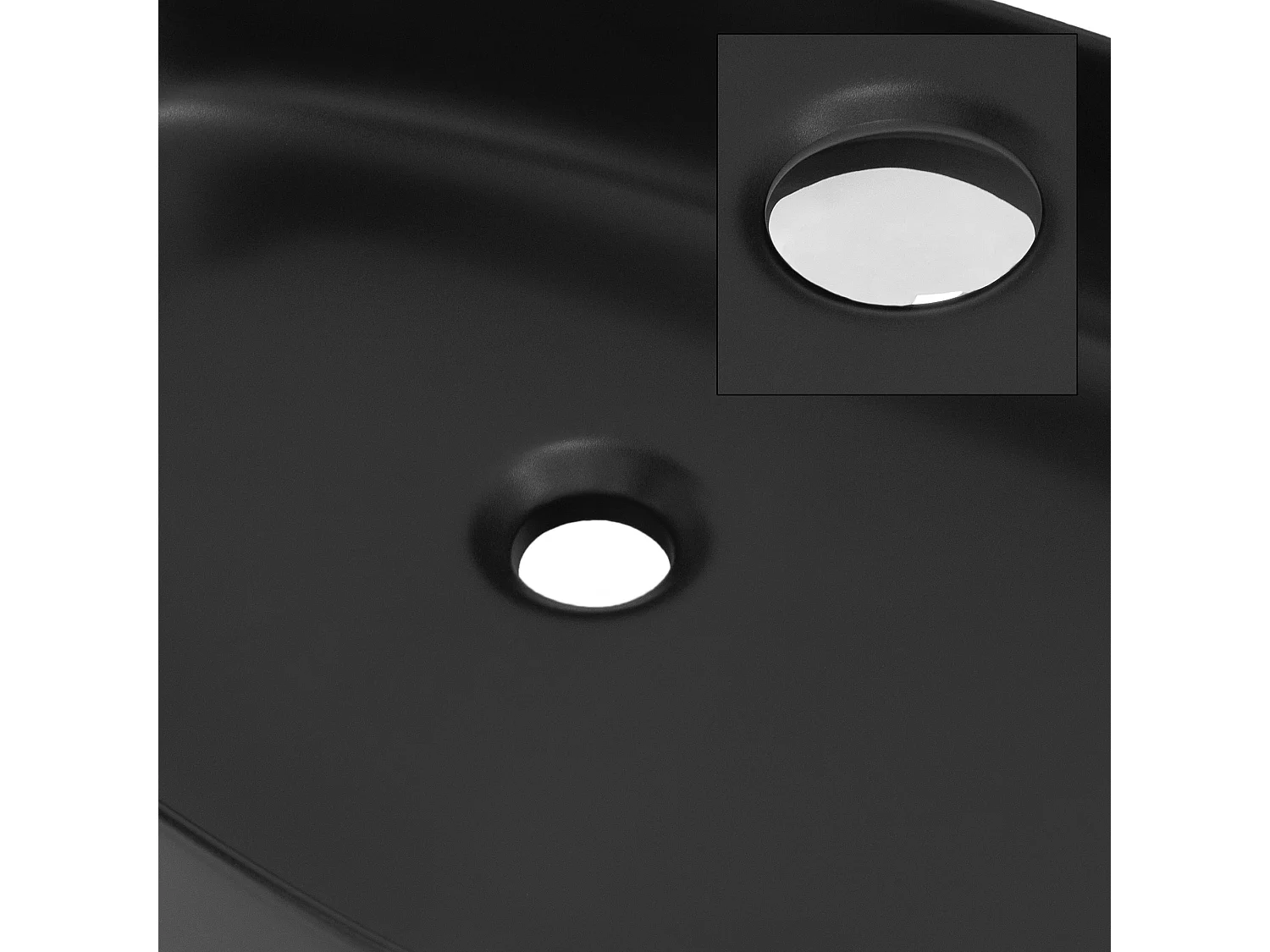 Lavabo ovalado negro cerámico con desagüe cromado 550 x 420 x 140 mm para baño