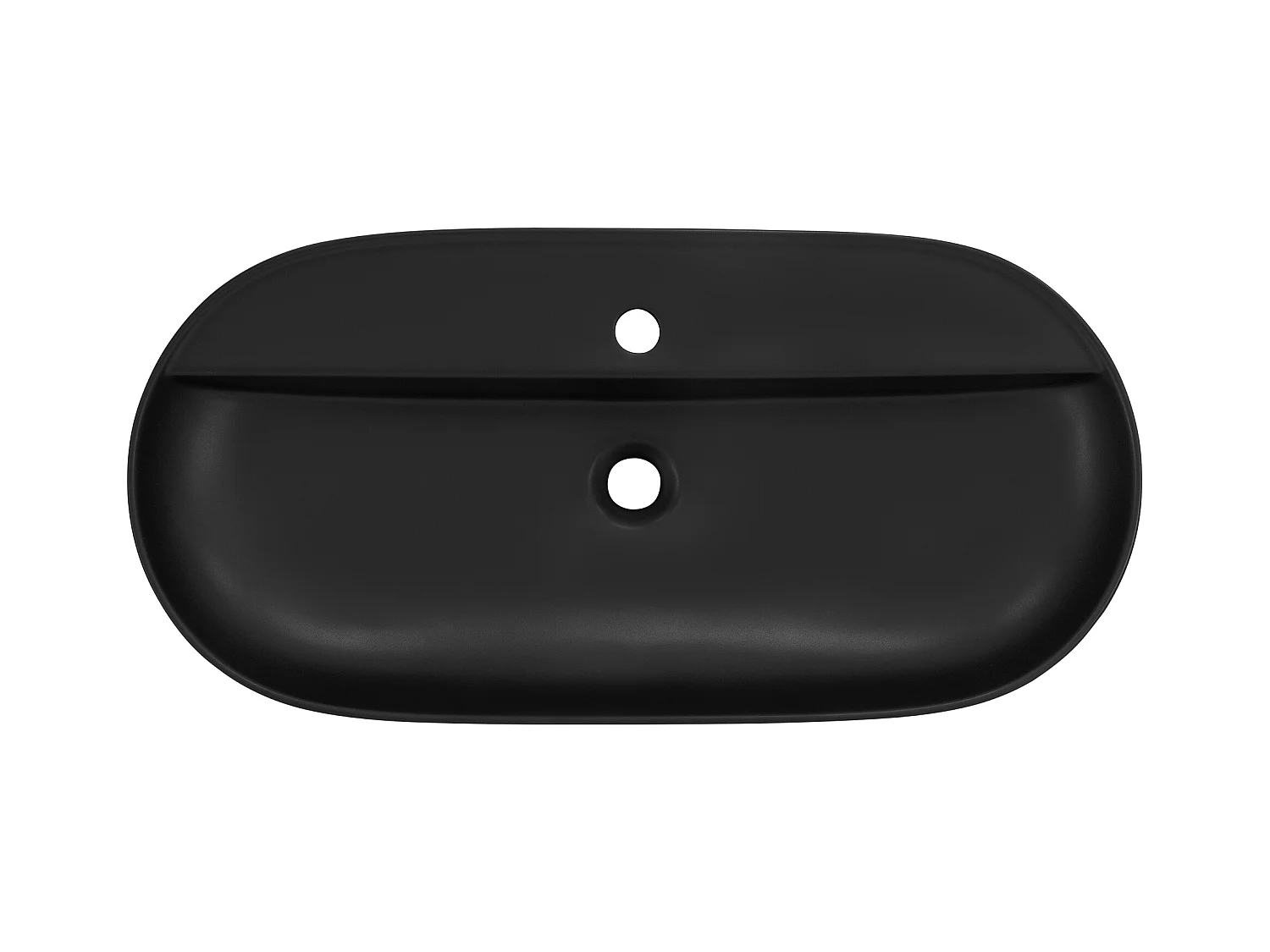 Lavabo ovalado negro cerámico con desagüe cromado 800 x 400 x 120 mm para baño