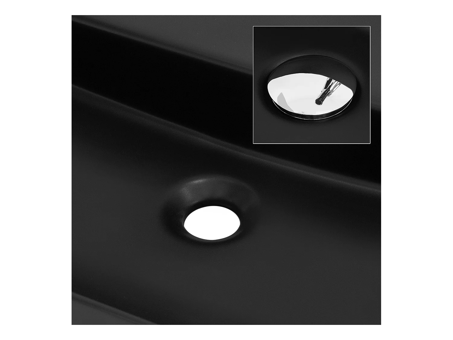Lavabo ovalado negro cerámico con desagüe cromado 800 x 400 x 120 mm para baño