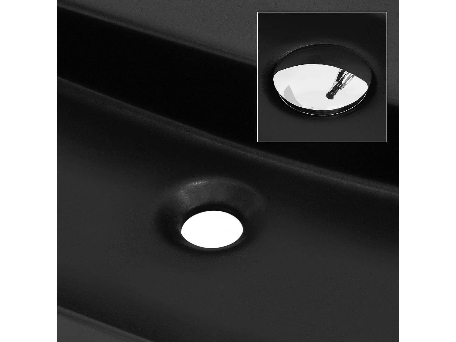 Lavabo ovalado negro cerámico con desagüe cromado 800 x 400 x 120 mm para baño