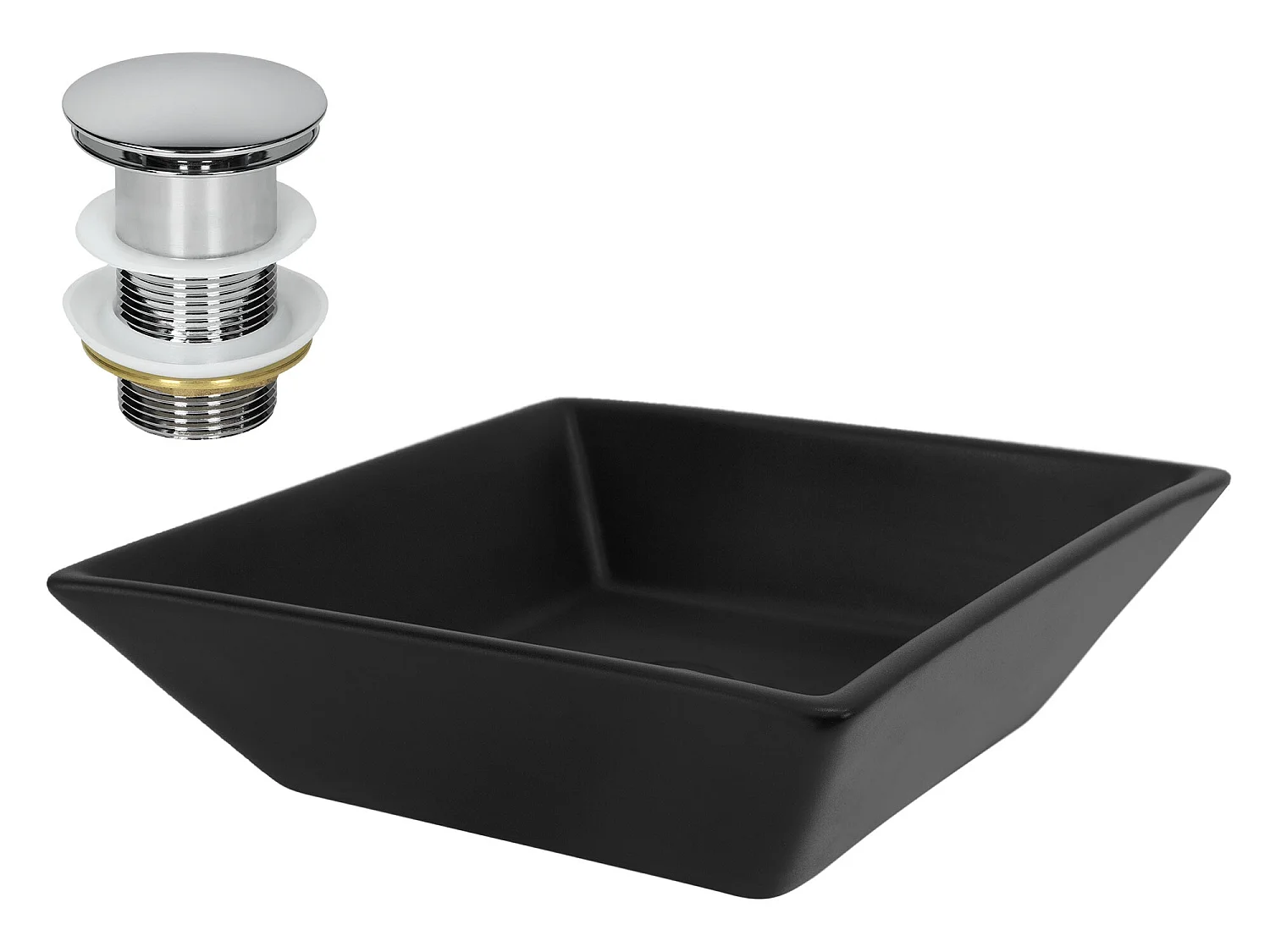 Vasque à poser en céramique noir lavabo avec garniture de vidage ML-DESIGN