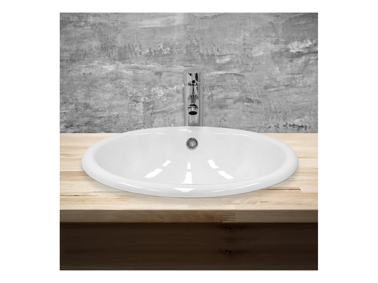 Lavabo in ceramica bianca con scarico a scomparsa e troppopieno ML-DESIGN