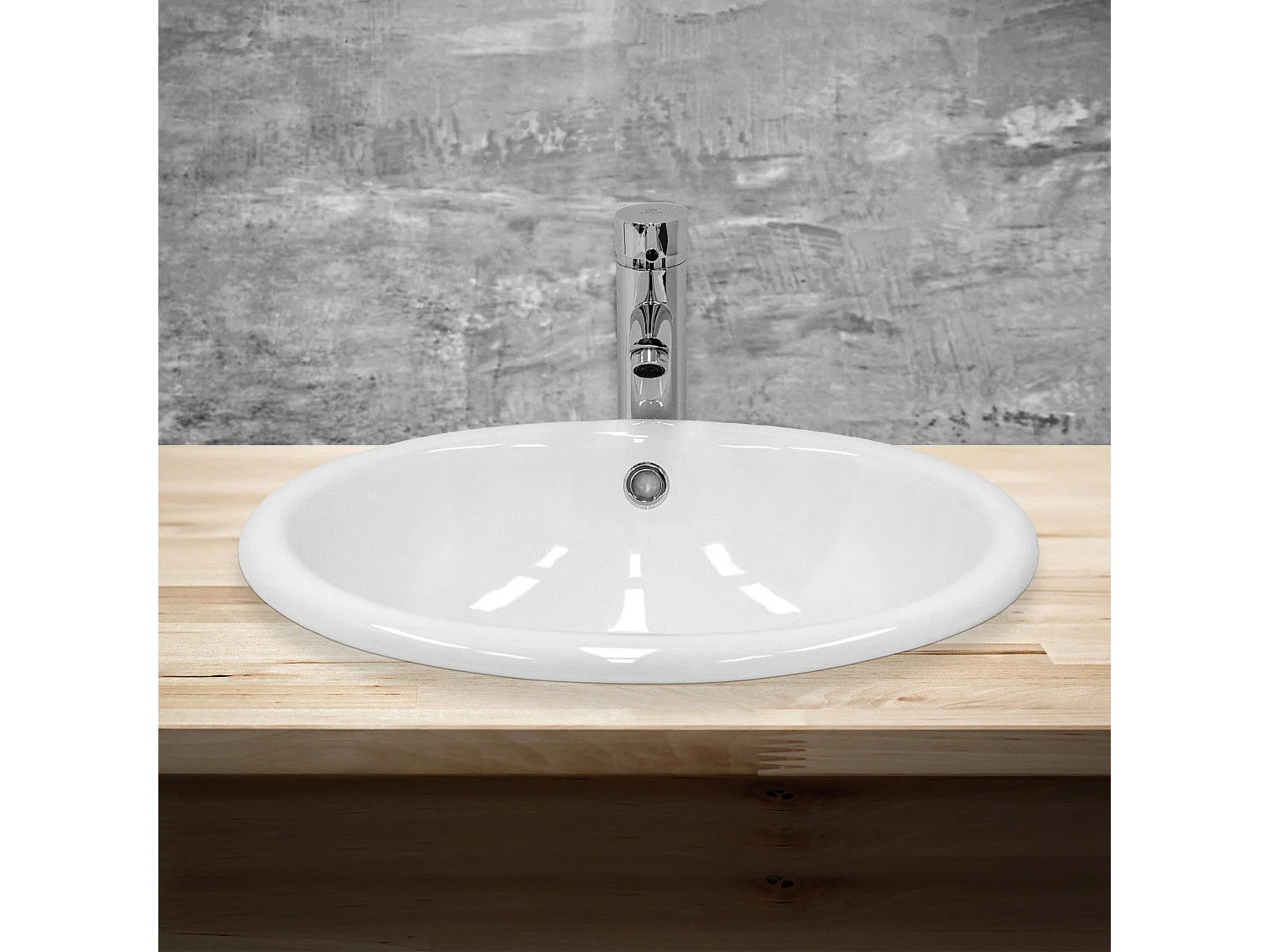 Lavabo de cerámica blanco con desagüe automático y rebosadero ML-DESIGN