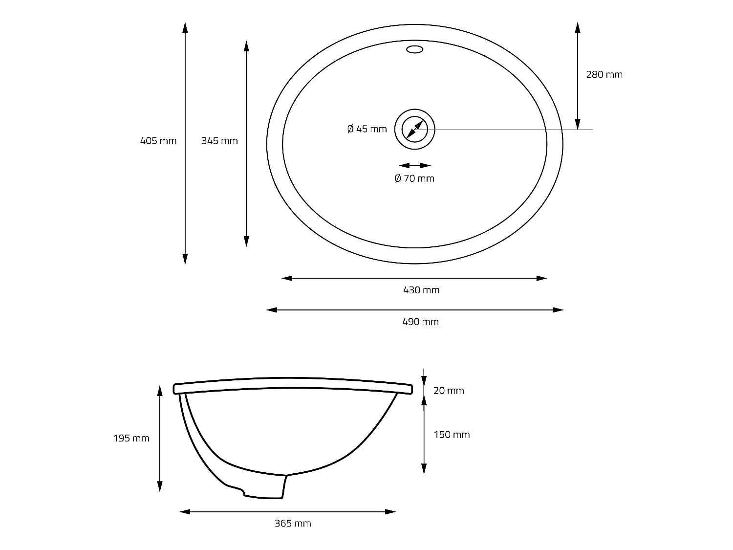 Lavabo de cerámica blanco con desagüe automático y rebosadero ML-DESIGN