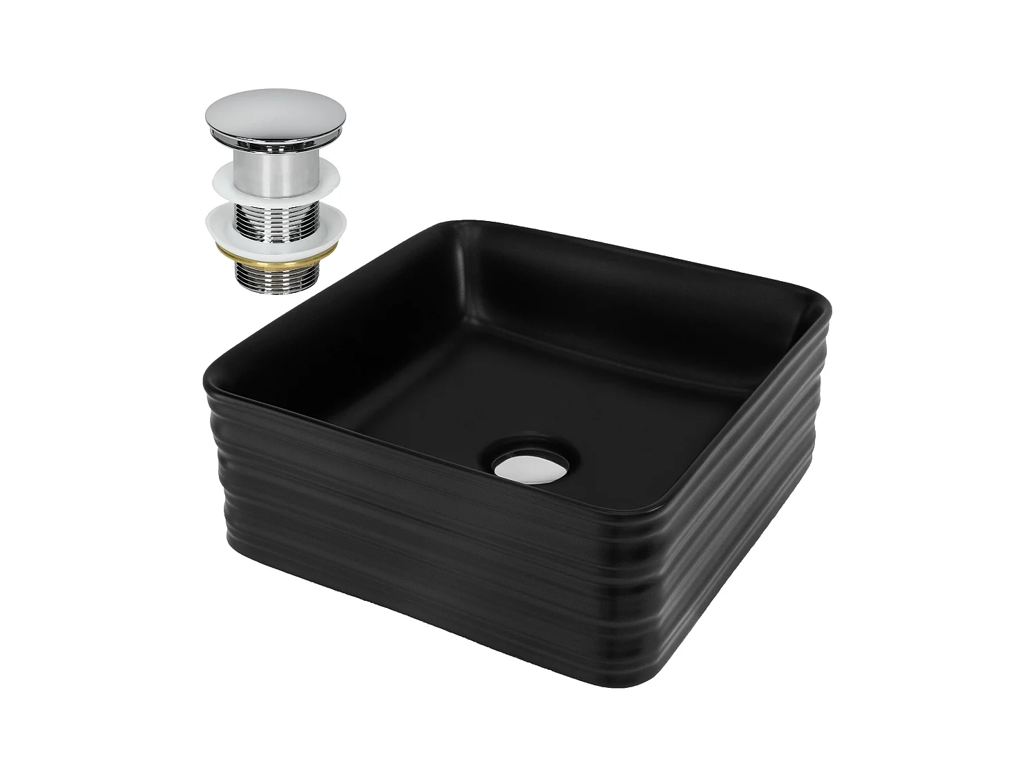 Vasque à poser en céramique noir lavabo avec garniture de vidange 390x390x150 mm
