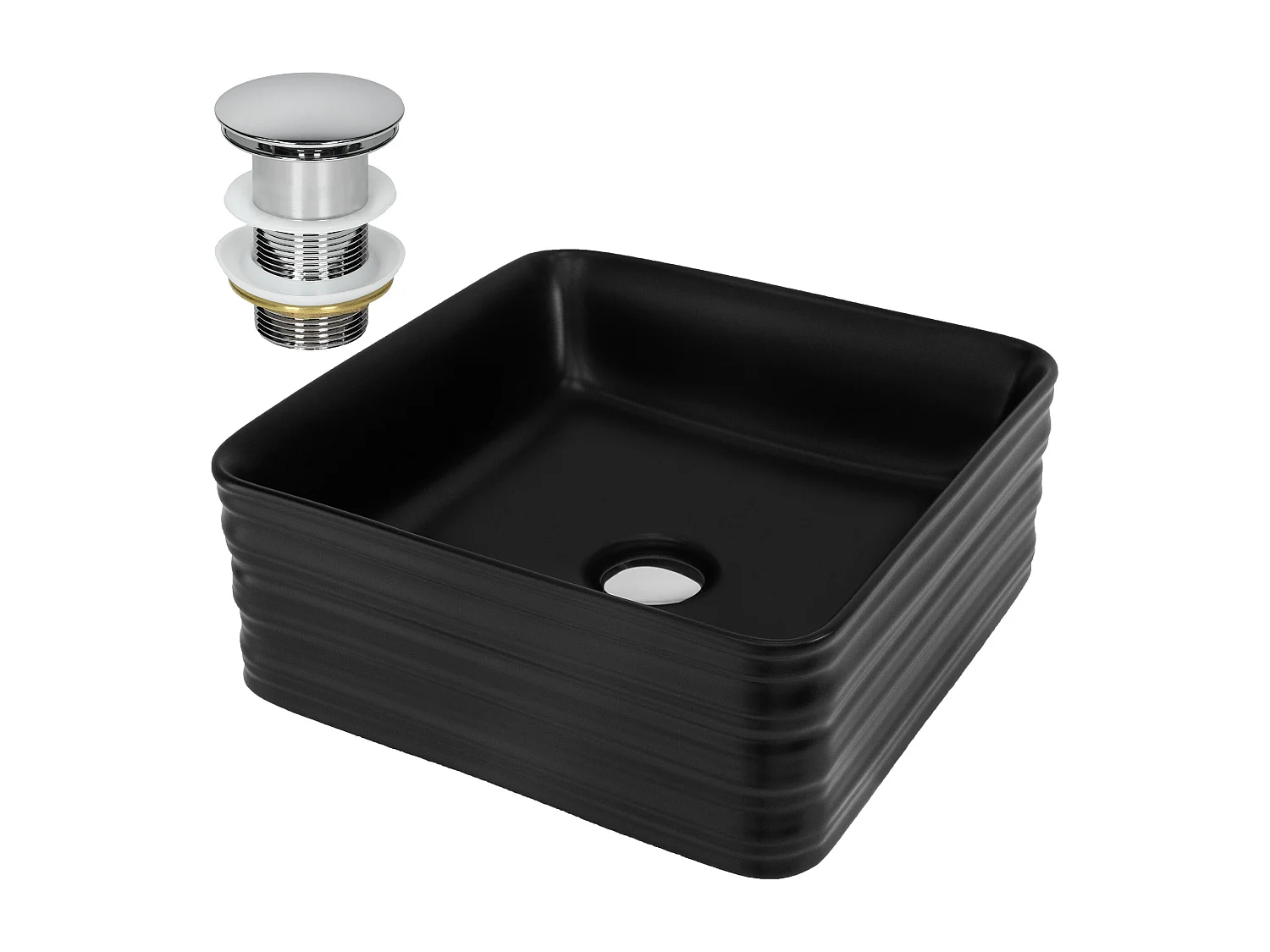 Lavabo da appoggio in ceramica lavandino nero set di scarico cromato 39 x 15 cm