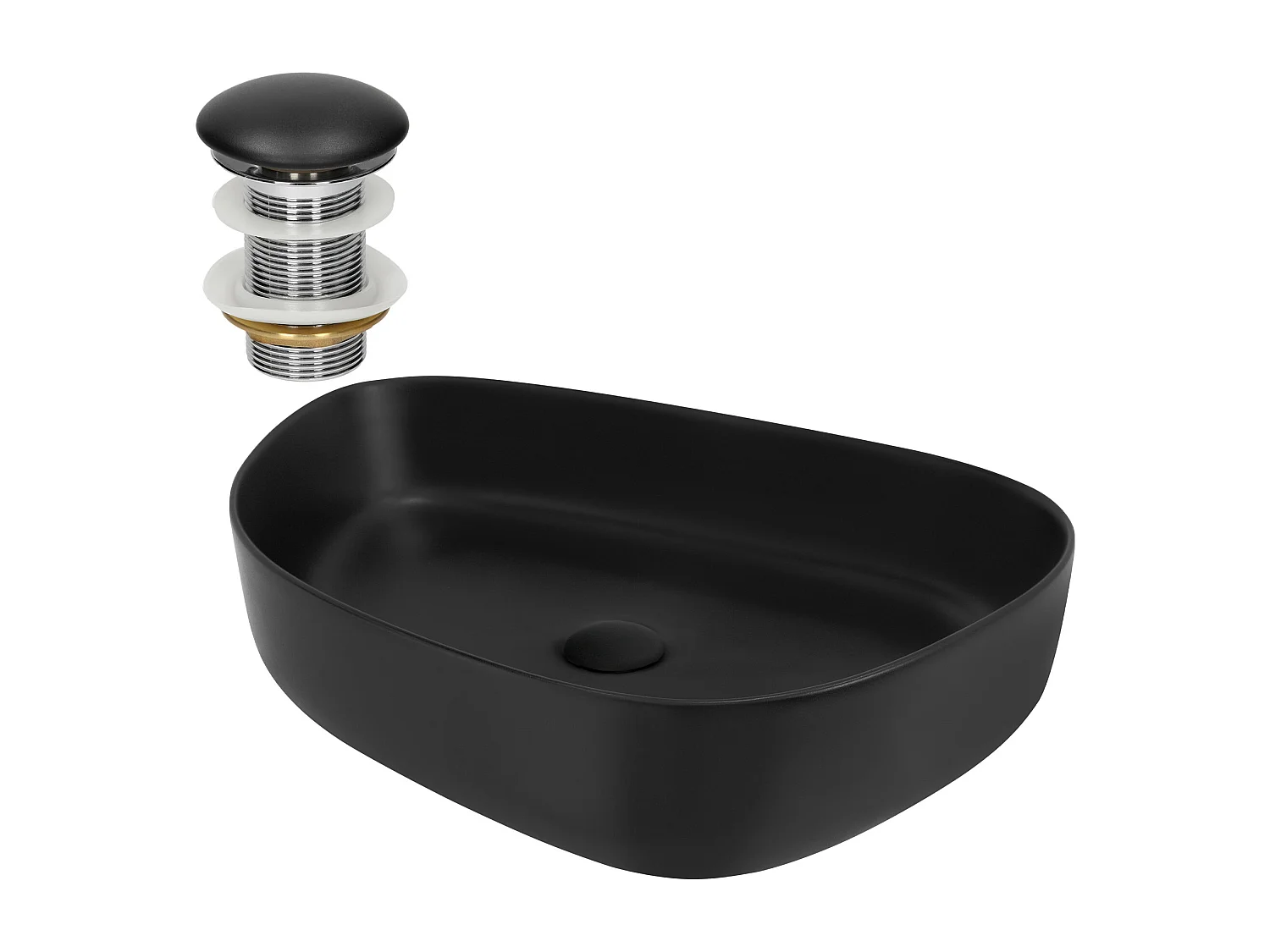 Vasque à poser en céramique lavabo avec garniture de vidange noir 550 x 420 mm