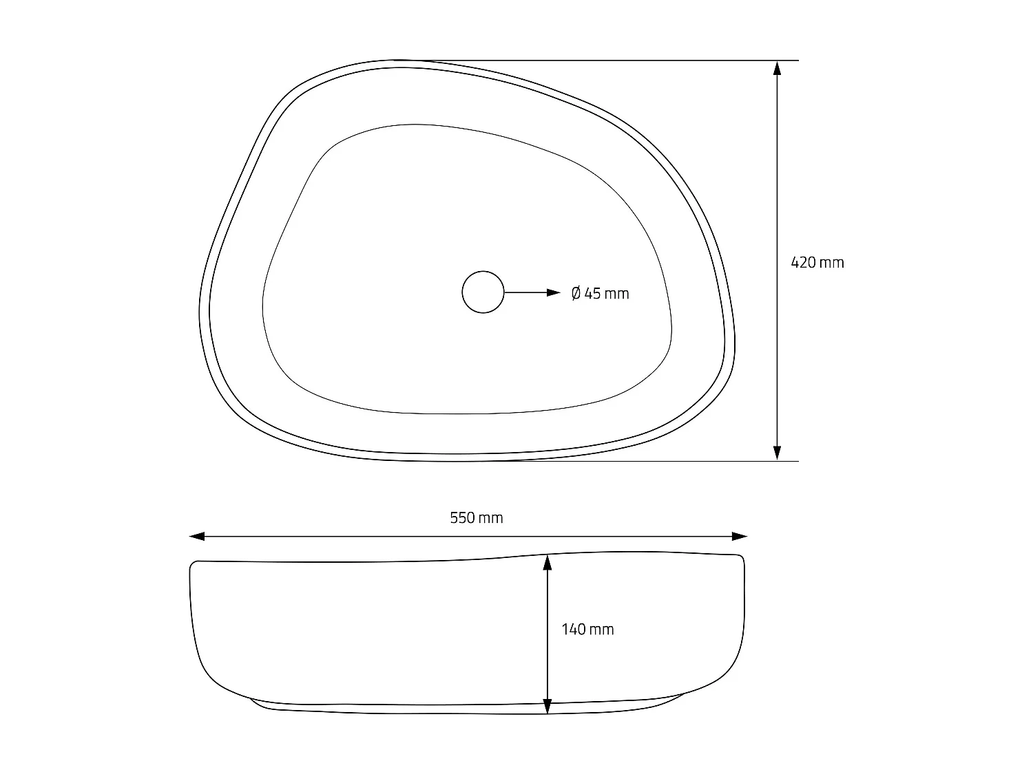 Vasque à poser en céramique lavabo avec garniture de vidange noir 550 x 420 mm