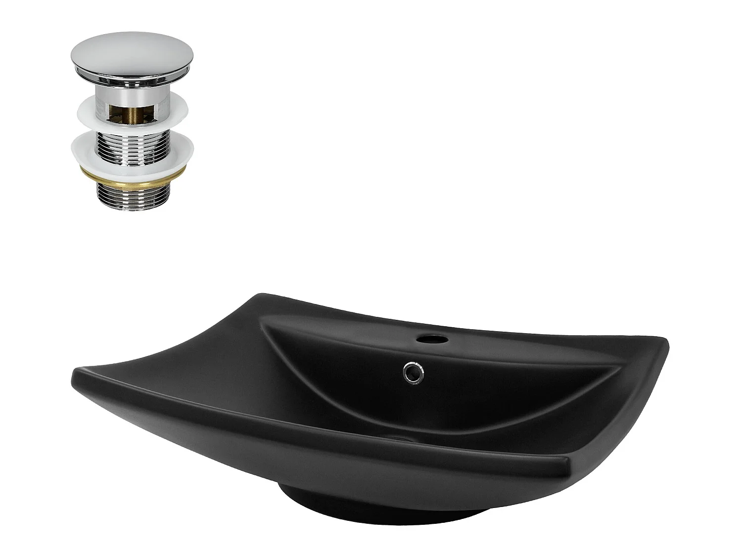 Lavabo céramique noir avec garniture de vidage 610x455x185 mm ML-DESIGN