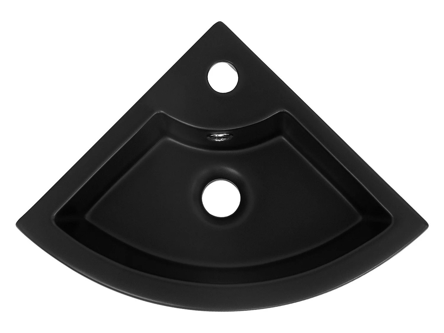 Lavabo esquinero negro de cerámica con rebosadero 460 x 330 x 130 mm para baño