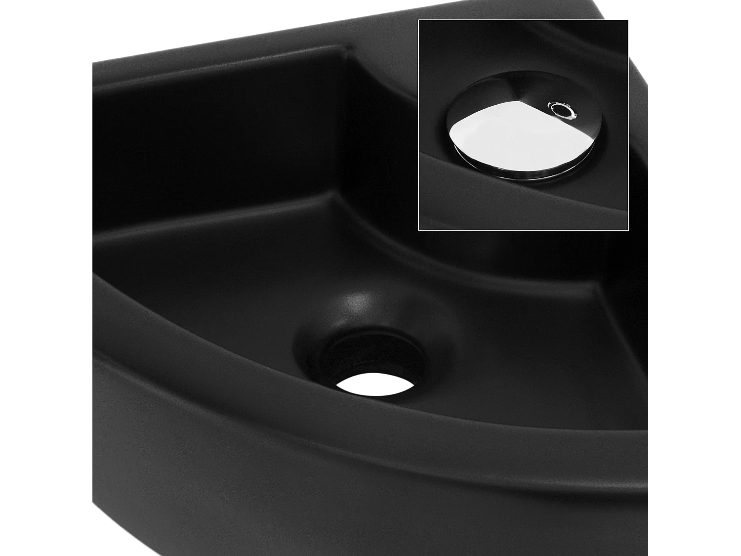 Lavabo esquinero negro de cerámica con rebosadero 460 x 330 x 130 mm para baño