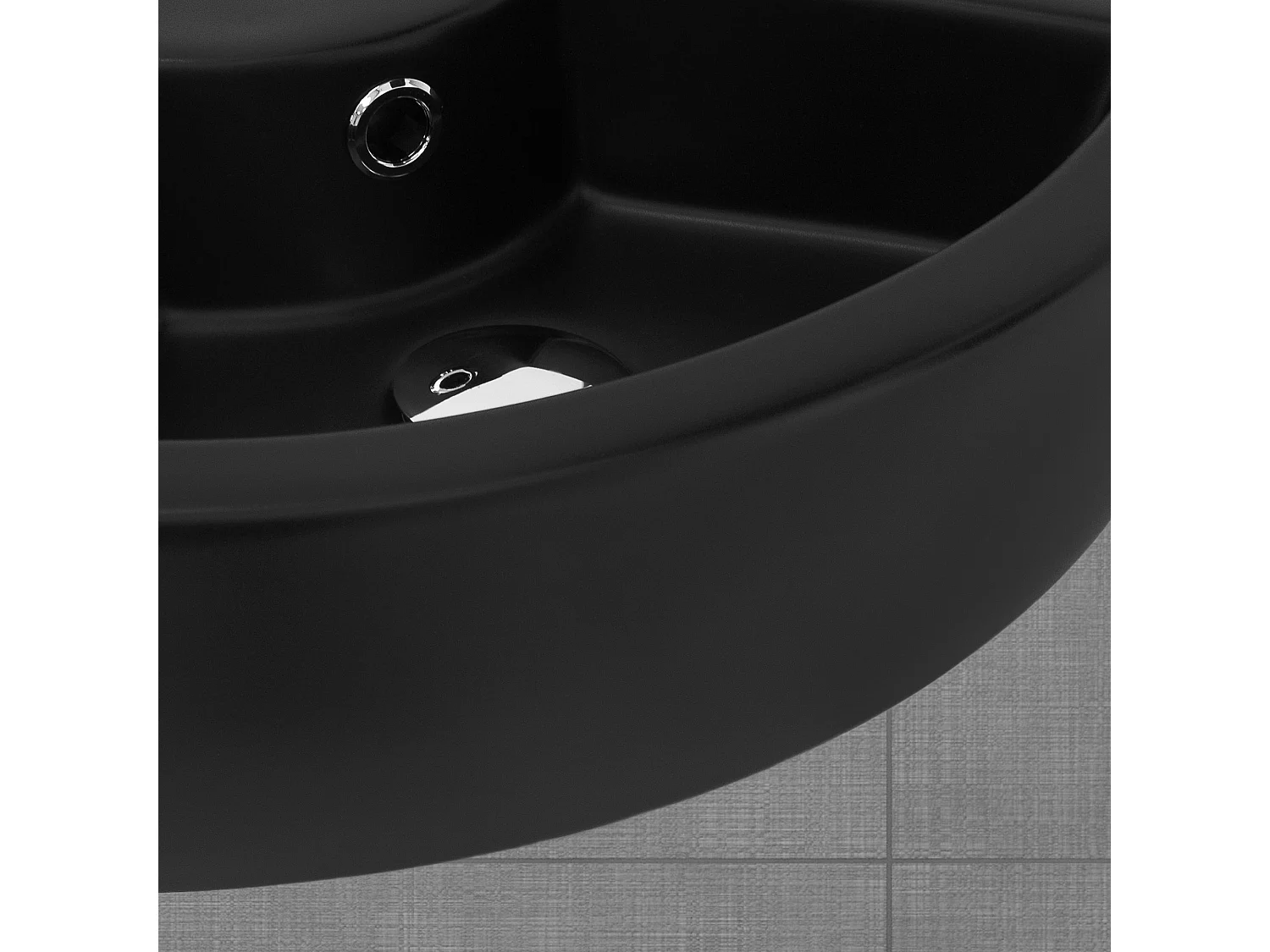 Lavabo esquinero negro de cerámica con rebosadero 460 x 330 x 130 mm para baño