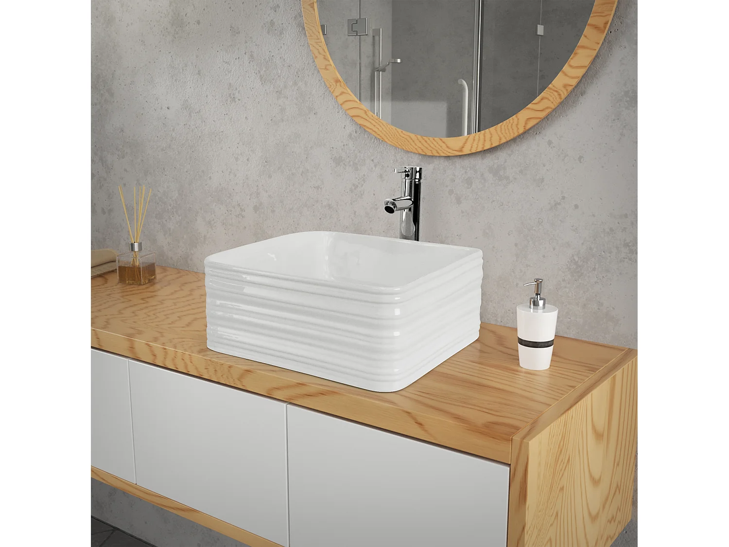 Vasque à poser en céramique blanc lavabo 390x390x150 mm ML-DESIGN