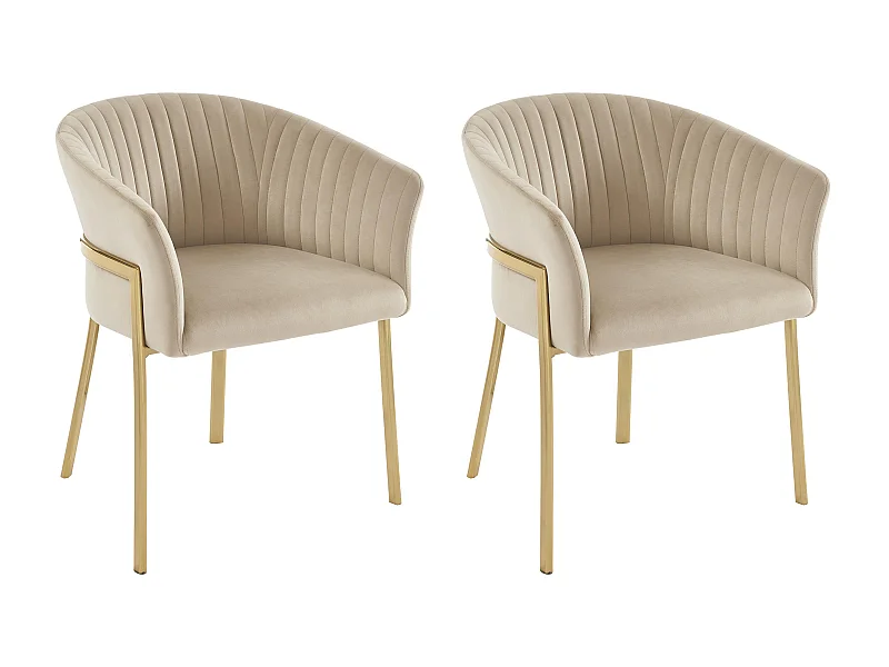 Lot de 2 chaises avec accoudoirs en velours et métal doré - Beige - ZAOVA de Pascal MORABITO