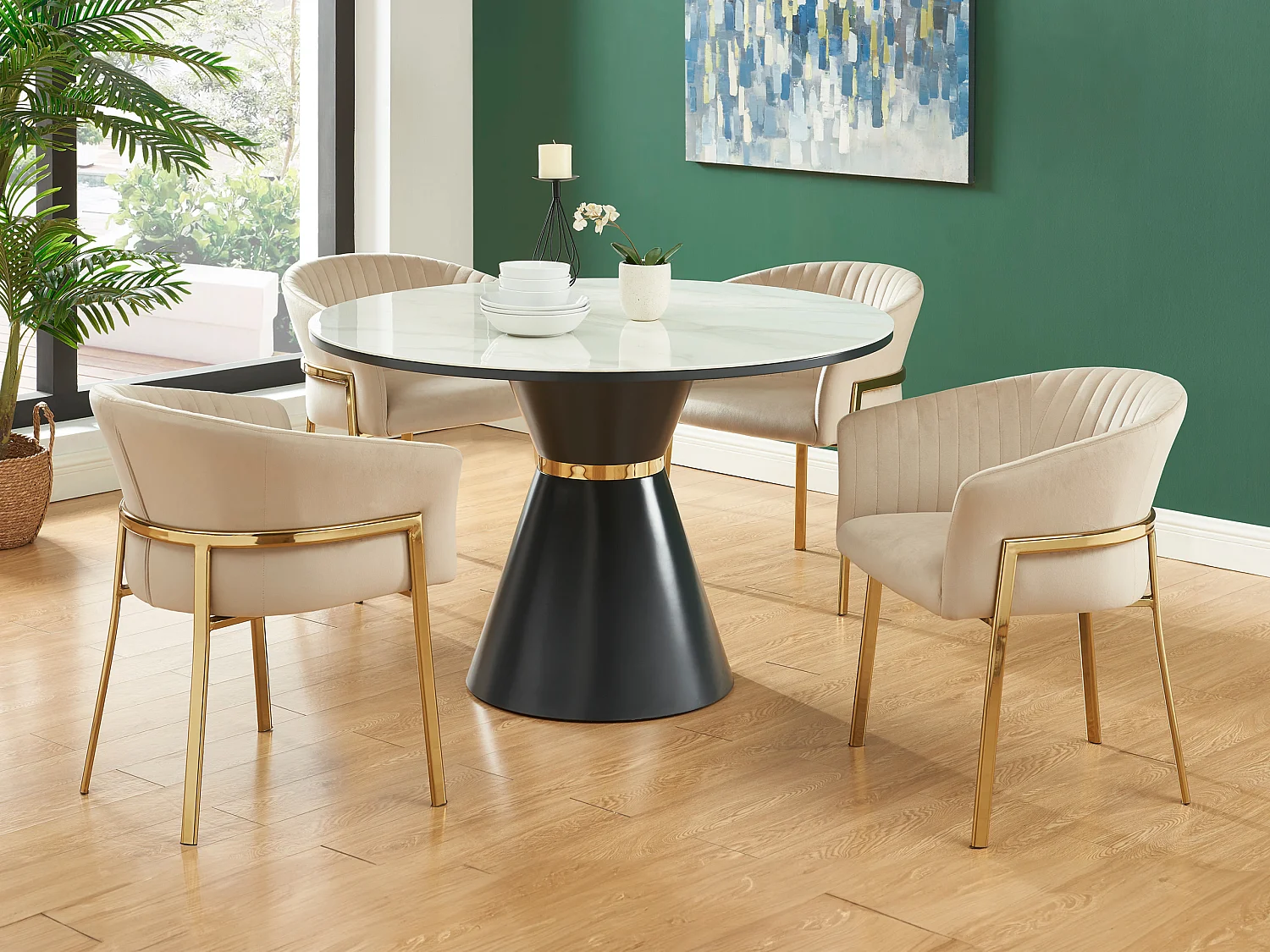 Lot de 2 chaises avec accoudoirs en velours et métal doré - Beige - ZAOVA de Pascal MORABITO