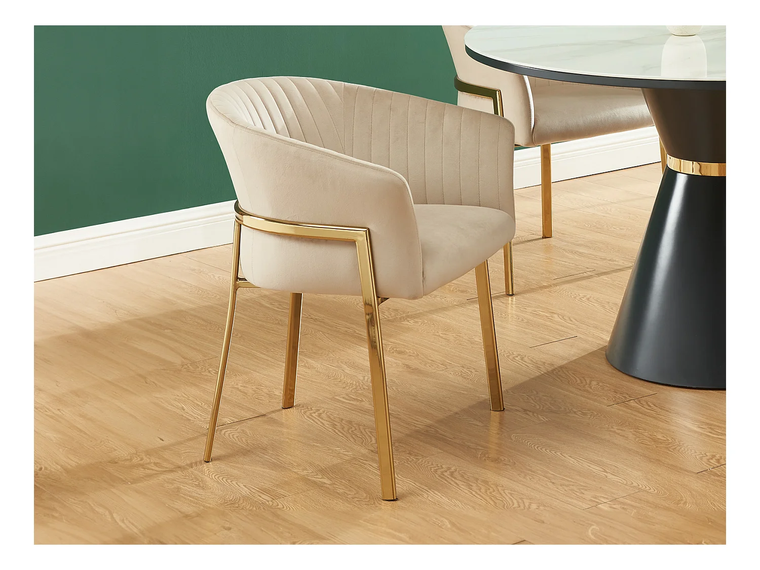 Lot de 2 chaises avec accoudoirs en velours et métal doré - Beige - ZAOVA de Pascal MORABITO