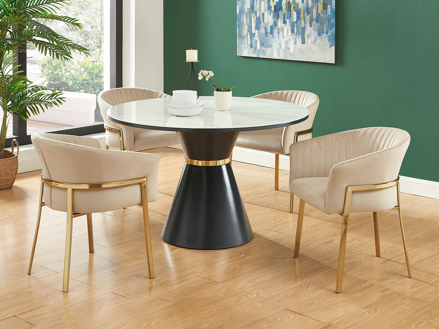 Lot de 2 chaises avec accoudoirs en velours et métal doré - Beige - ZAOVA