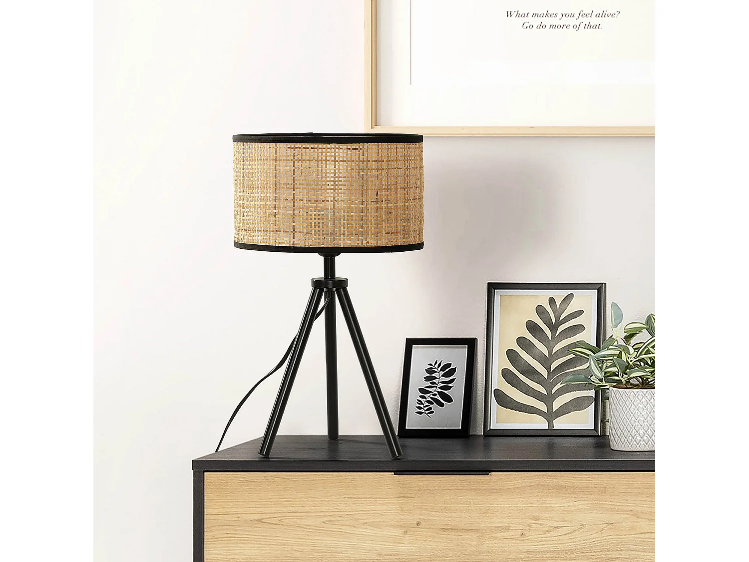 Lampe à poser Suki en rotin naturel, diamètre 43 cm