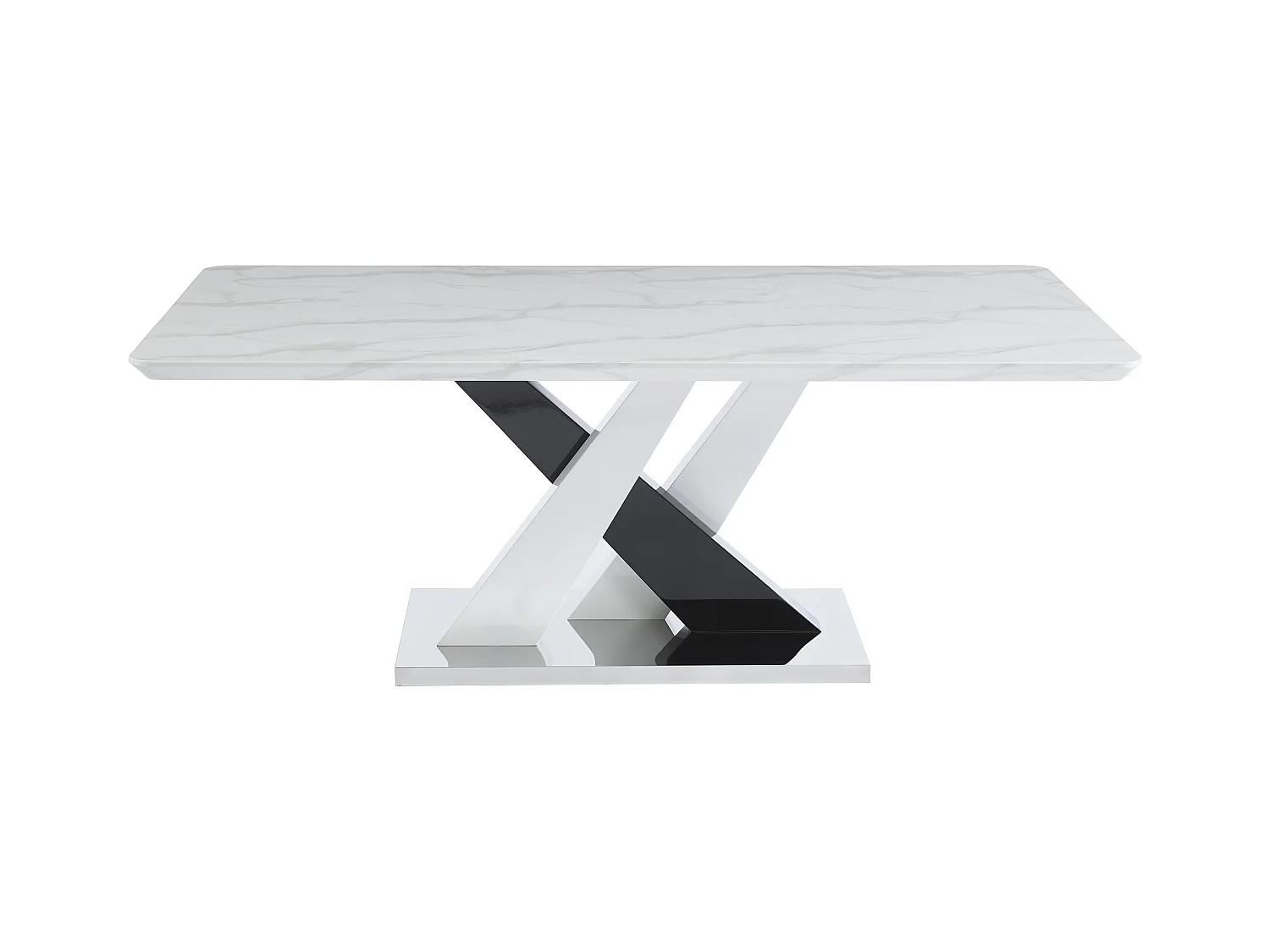 Eettafel voor 8 personen van mdf en roestvrij staal - Wit en zwart marmereffect - EVAELA