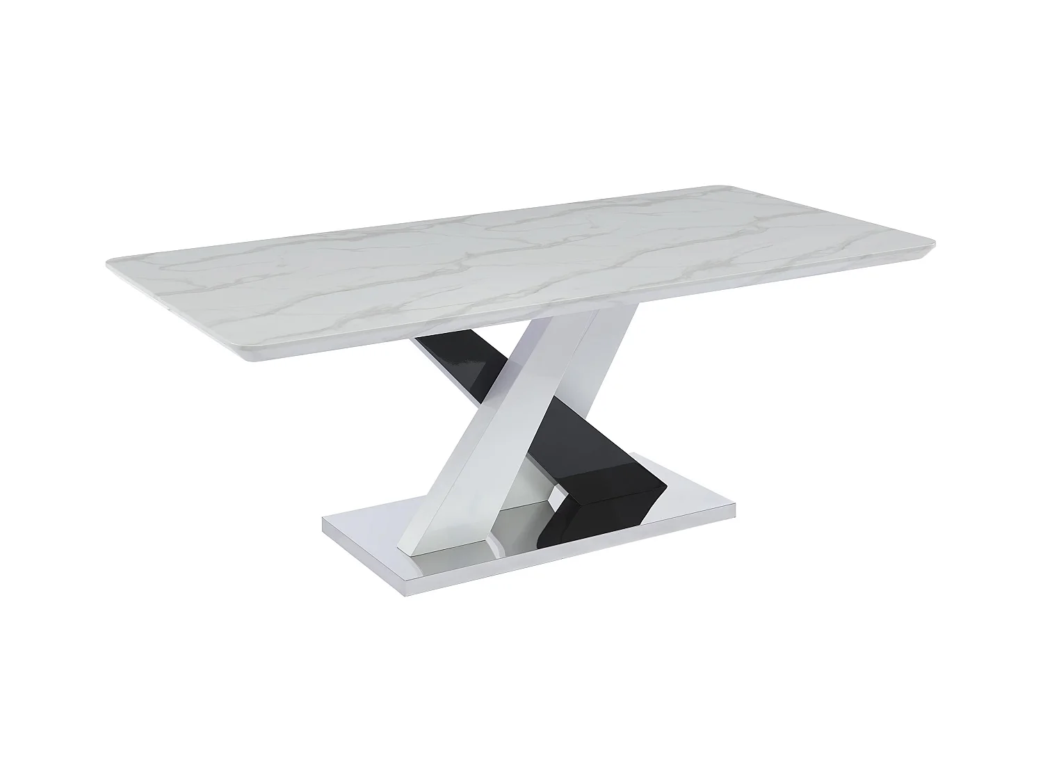 Eettafel voor 8 personen van mdf en roestvrij staal - Wit en zwart marmereffect - EVAELA
