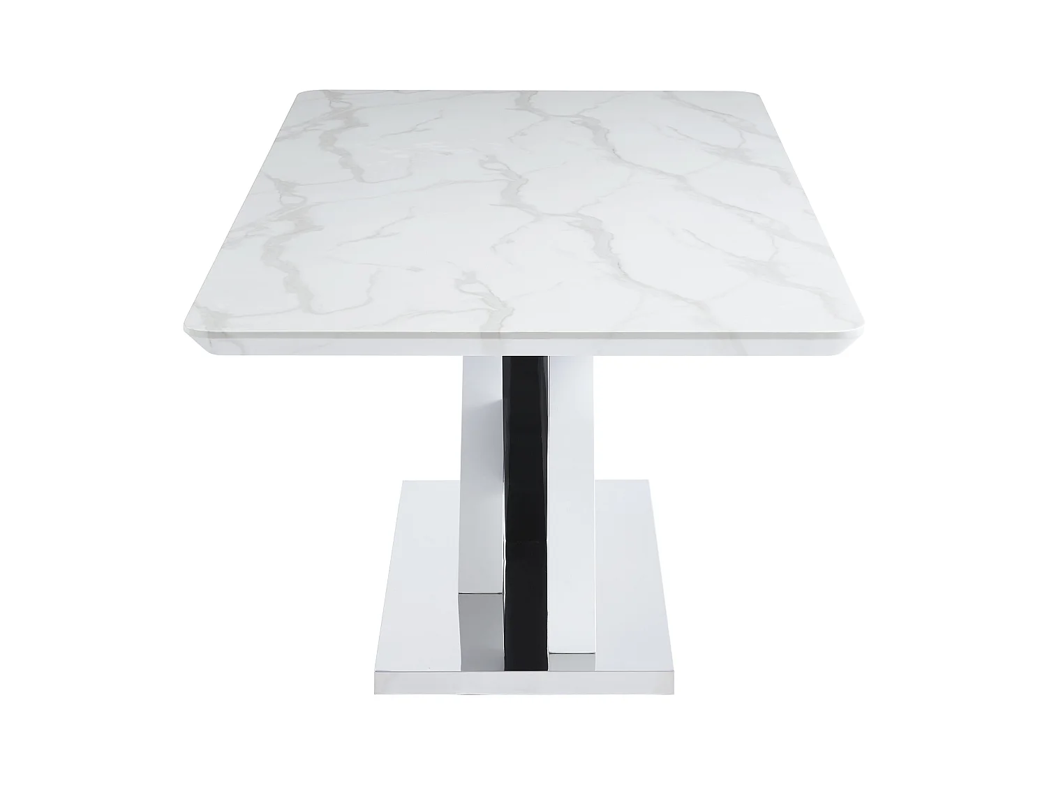 Eettafel voor 8 personen van mdf en roestvrij staal - Wit en zwart marmereffect - EVAELA