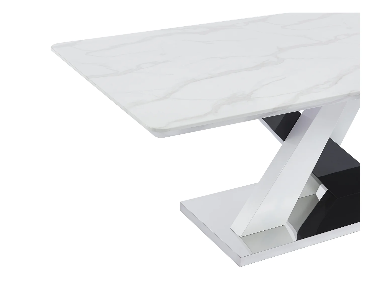 Eettafel voor 8 personen van mdf en roestvrij staal - Wit en zwart marmereffect - EVAELA