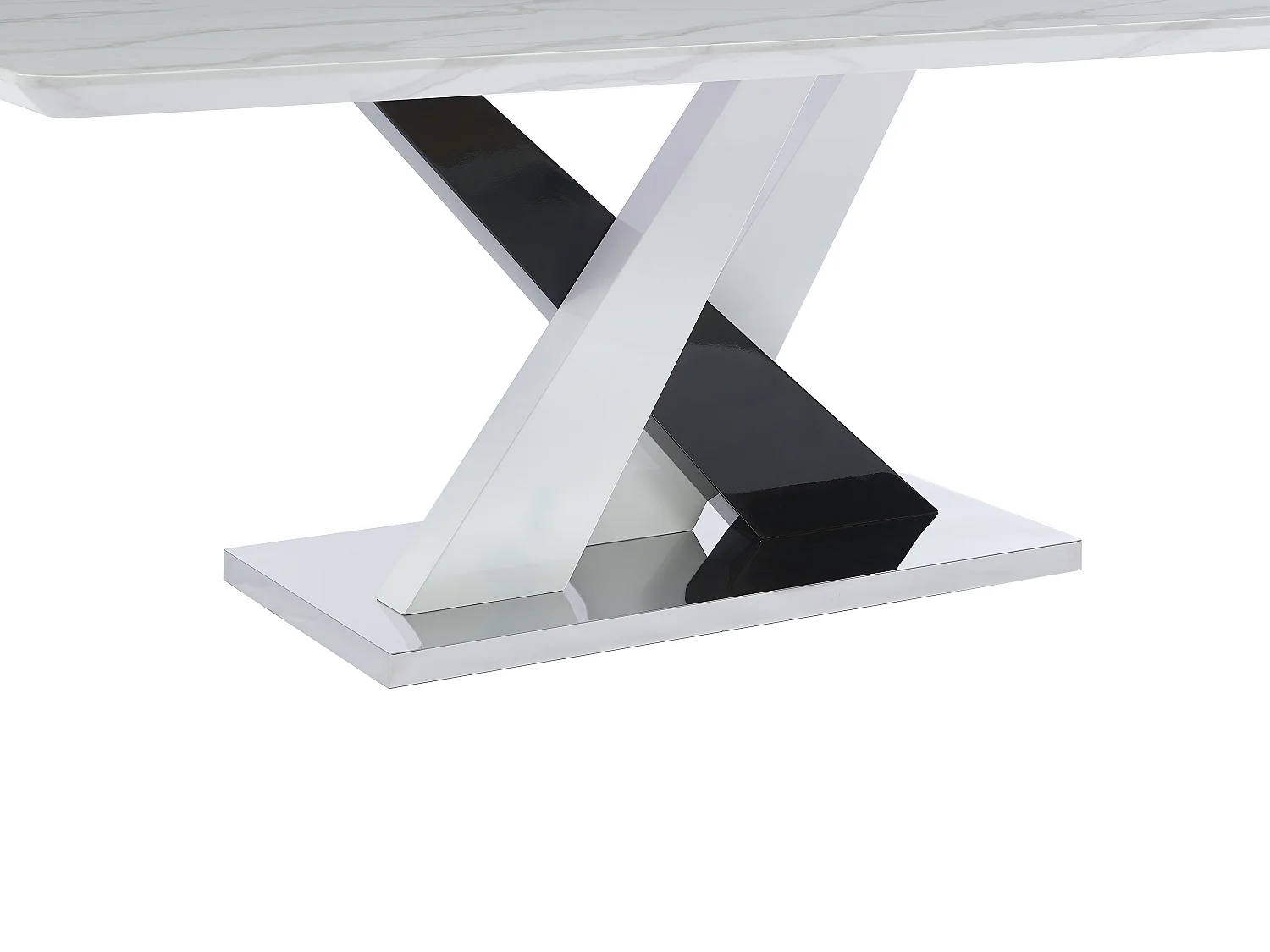 Table à manger 8 personnes en MDF et acier inoxydable - Effet marbre blanc et noir - EVAELA