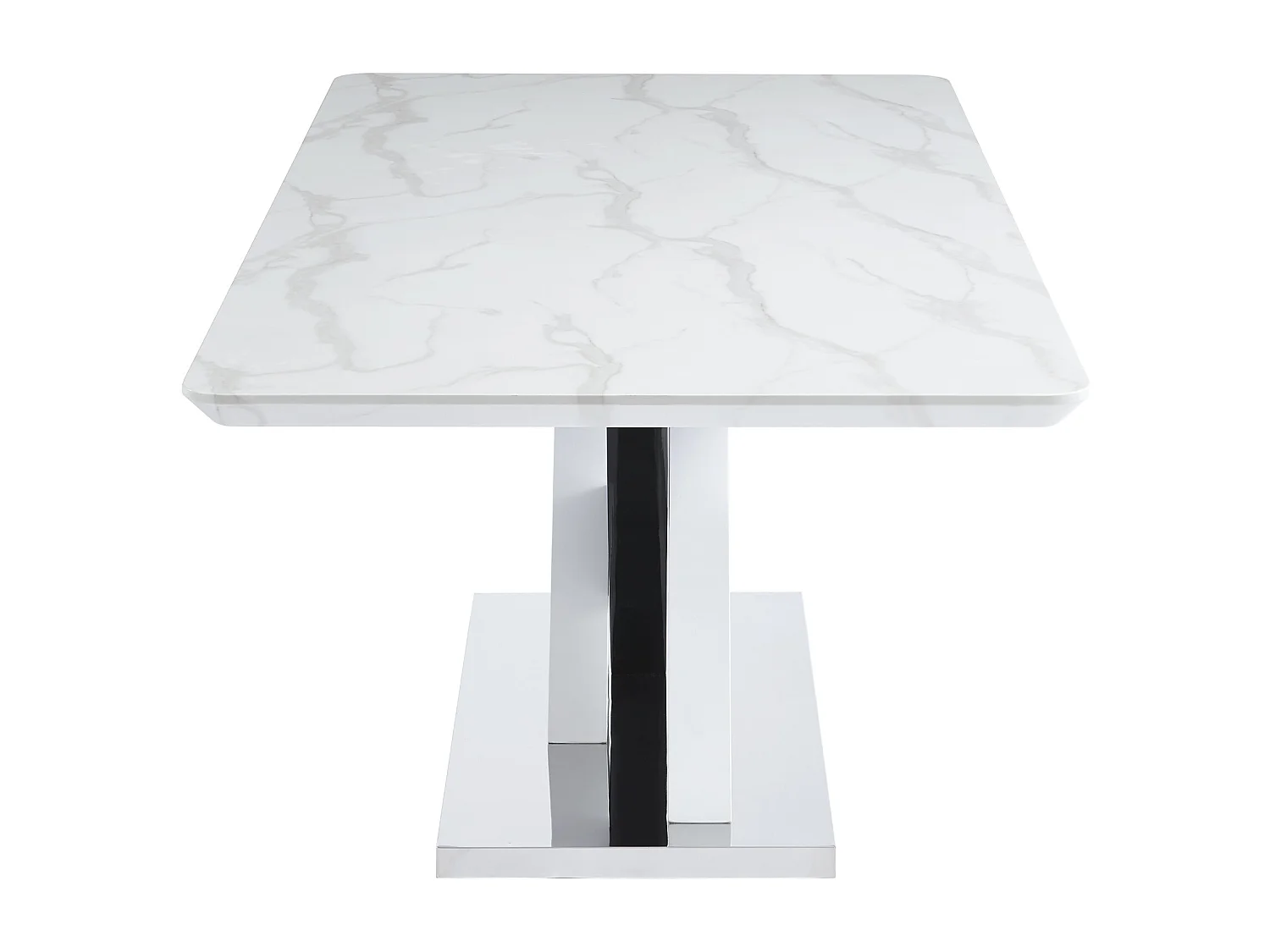 Table à manger 8 personnes en MDF et acier inoxydable - Effet marbre blanc et noir - EVAELA