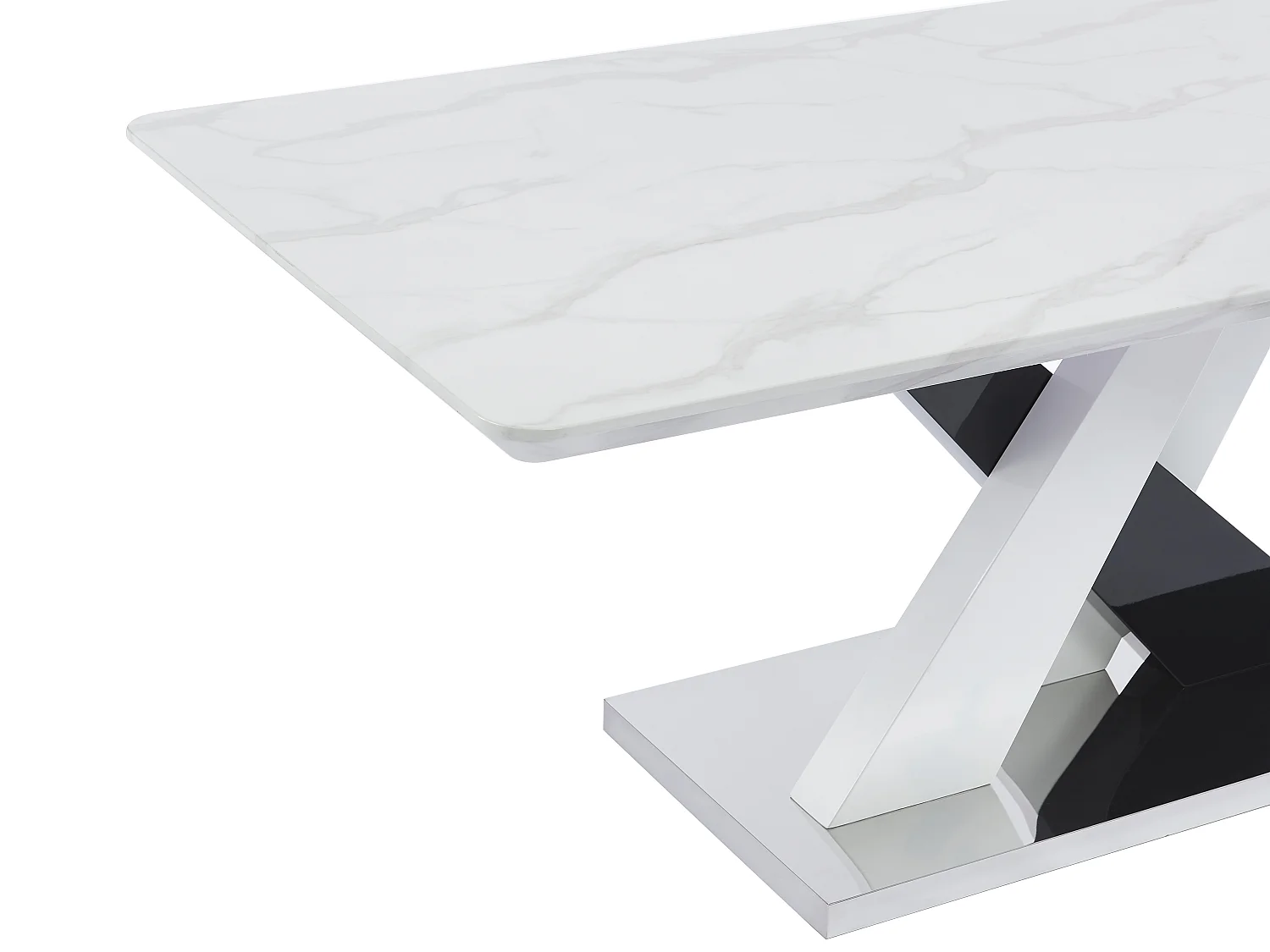 Table à manger 8 personnes en MDF et acier inoxydable - Effet marbre blanc et noir - EVAELA