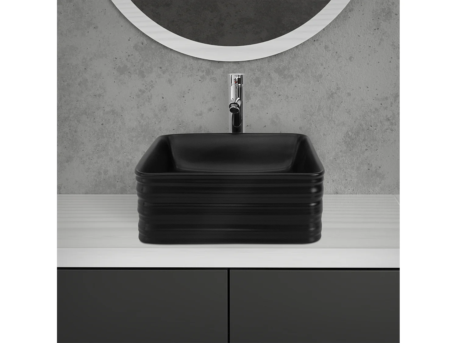 Lavabo nero in ceramica lavello quadrato da appoggio scarico standard 39 x 15 cm