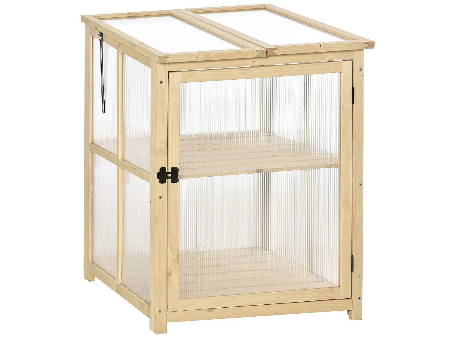 Mini serre de jardin 2 niveaux dim. 62L x 63l x 82H cm porte et panneau toit ouvrant bois sapin traité polycarbonate