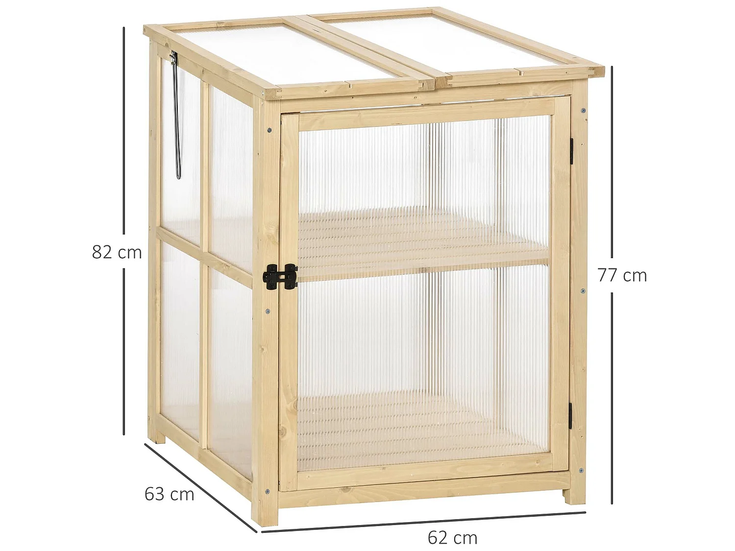 Mini serre de jardin 2 niveaux dim. 62L x 63l x 82H cm porte et panneau toit ouvrant bois sapin traité polycarbonate