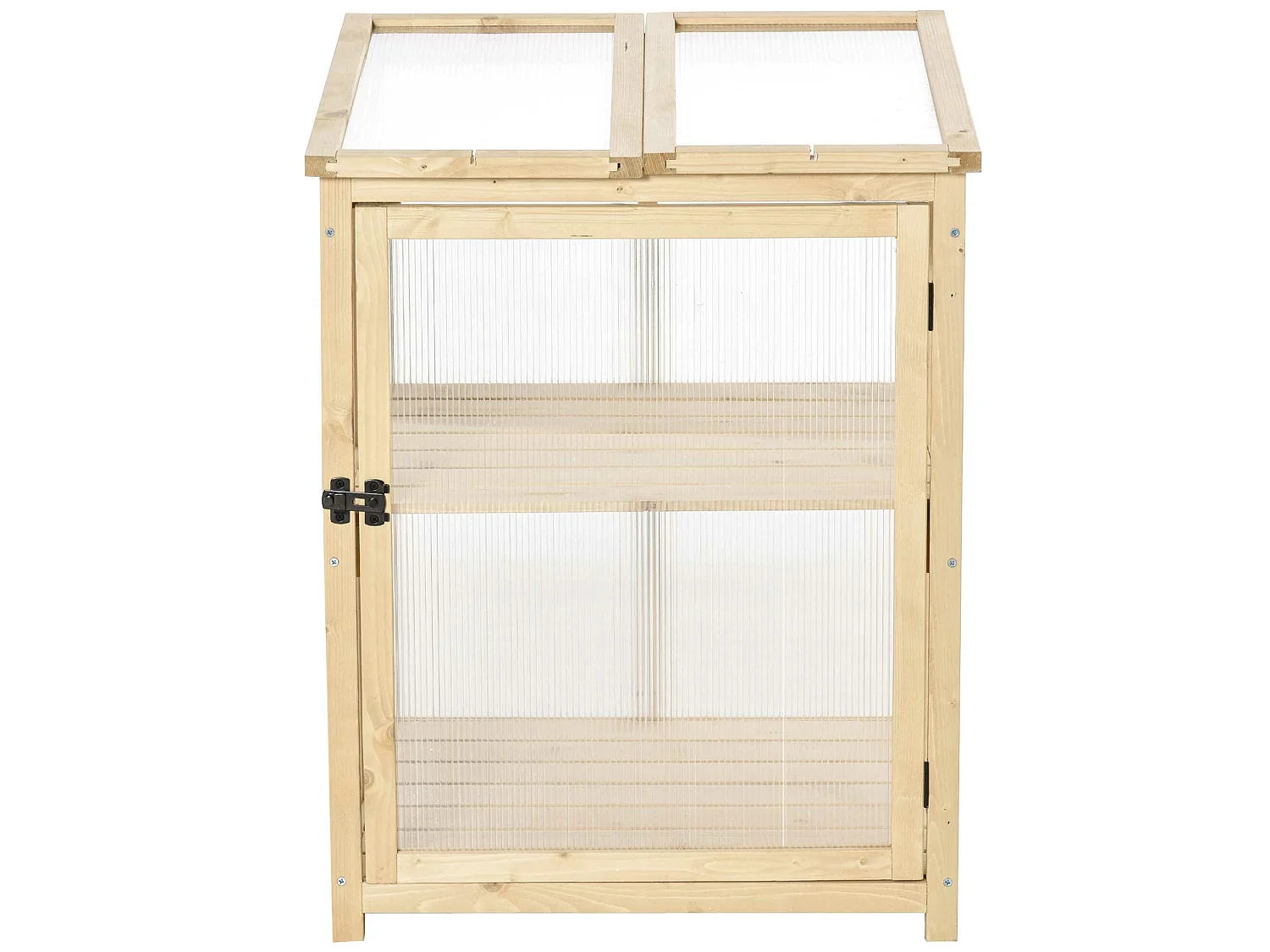 Mini serre de jardin 2 niveaux dim. 62L x 63l x 82H cm porte et panneau toit ouvrant bois sapin traité polycarbonate